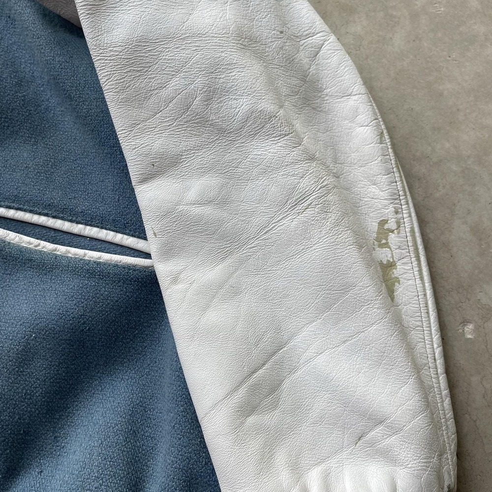Vintage 60s Butwin Varsity Jacket Mens XL White Baby Blue Wool Leather Bomber - Picture 8 of 9